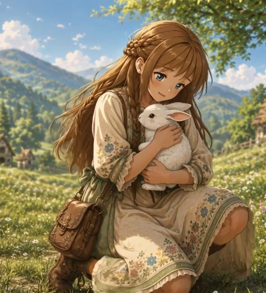 Lila Ravenwood holding a white rabbit in Elderwood