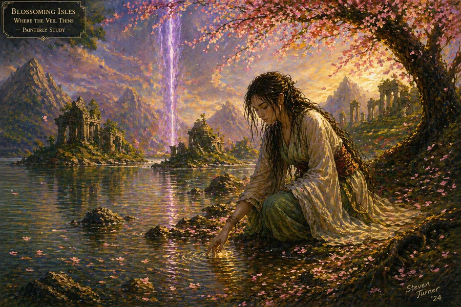 The Blossoming Isles at sunset, where the Veil thins