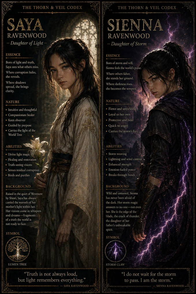 The Thorn & Veil Codex — Saya Ravenwood, Daughter of Light, and Sienna Ravenwood, Daughter of Storm